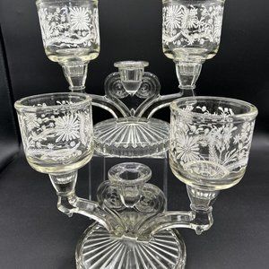 Jeannette Cosmos Candle Triple Candlestick with Votive Holders Clear Glass, Pair